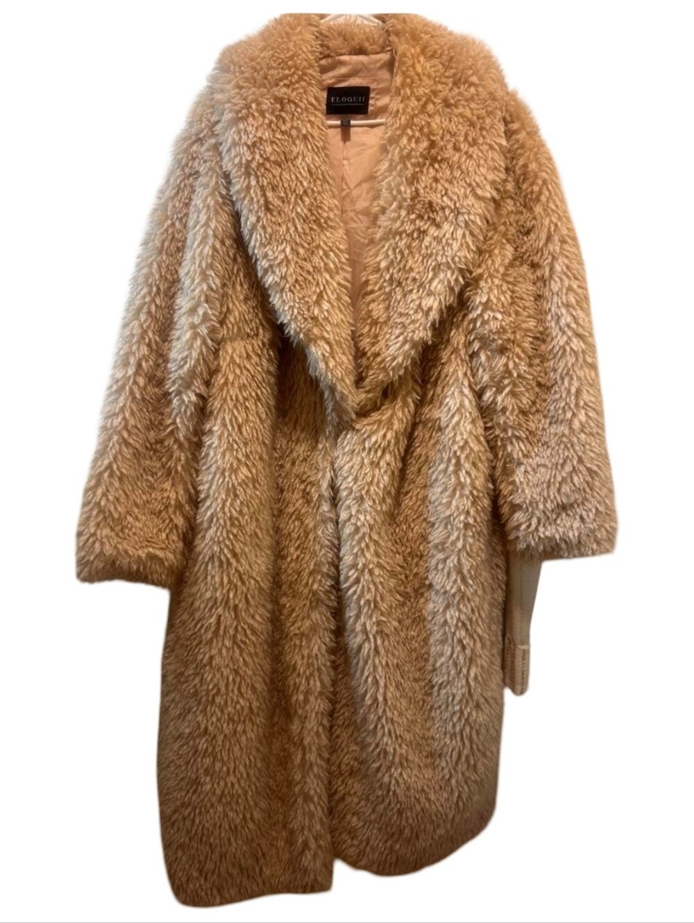 Eloquii Plush Faux Shearling Long Coat - Beige Plus Size 18 20 2X - Picture 2 of 10